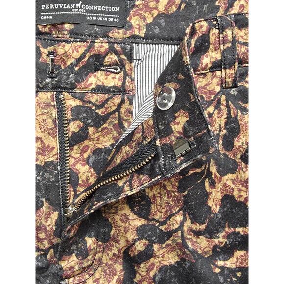 Peruvian Connection Women 10 Dress Pant Cropped Dark Autumn Floral Stretch 32x27 - Picture 3 of 8